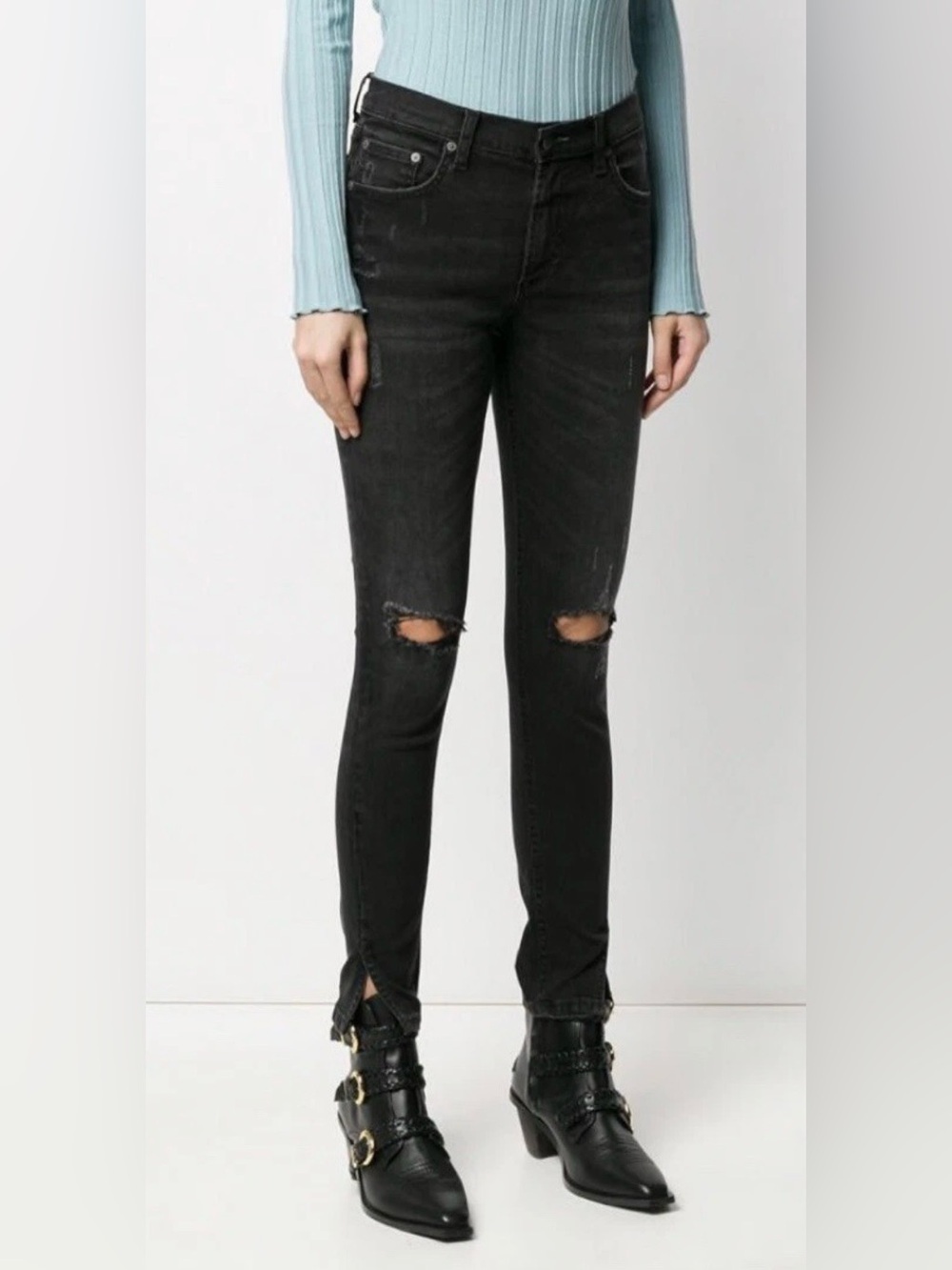 BOYISH To Catch A Thief Riley Skinny Jeans Black Distressed Mid Rise Sz 27